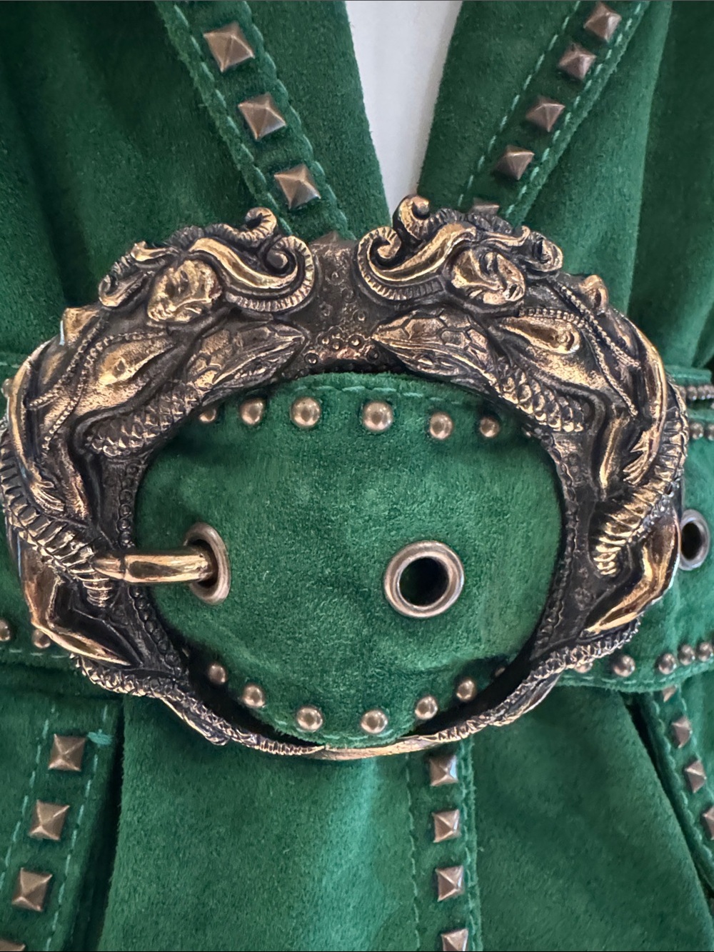 Roberto Cavalli Archival Runway Emerald Green Suede Studded Mermaid Jacket - Picture 7 of 17